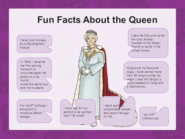 Fun Facts About the Queen I have nine thrones; six