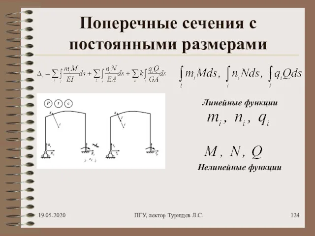 19.05.2020 ПГУ, лектор Турищев Л.С. Поперечные сечения с постоянными размерами Линейные функции Нелинейные функции