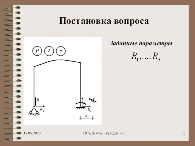 19.05.2020 ПГУ, лектор Турищев Л.С. Постановка вопроса Заданные параметры