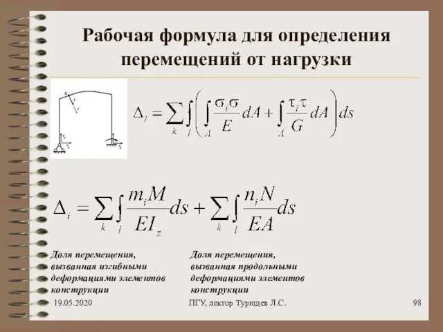 19.05.2020 ПГУ, лектор Турищев Л.С. Рабочая формула для определения перемещений