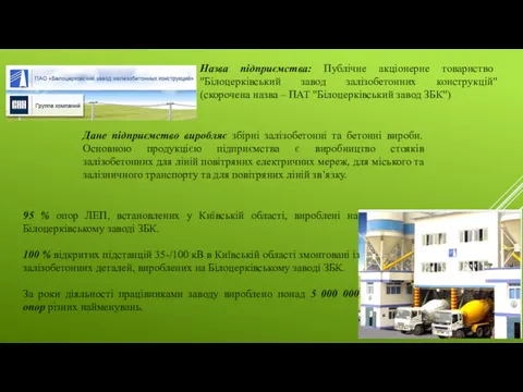 Назва підприємства: Публічне акціонерне товариство "Білоцерківський завод залізобетонних конструкцій" (скорочена