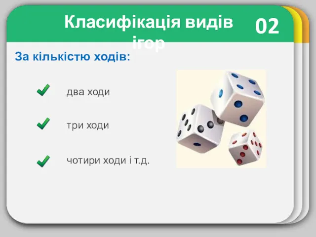 02 Класифікація видів ігор два ходи три ходи За кількістю ходів: чотири ходи і т.д.