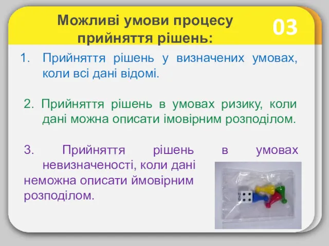 03 Можливі умови процесу прийняття рішень: Прийняття рішень у визначених