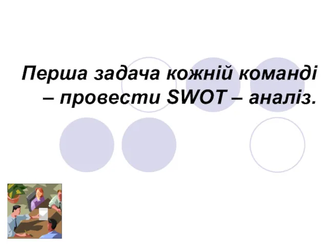 Перша задача кожній команді – провести SWOT – аналіз.