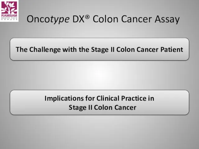 Oncotype DX® Colon Cancer Assay The Challenge with the Stage
