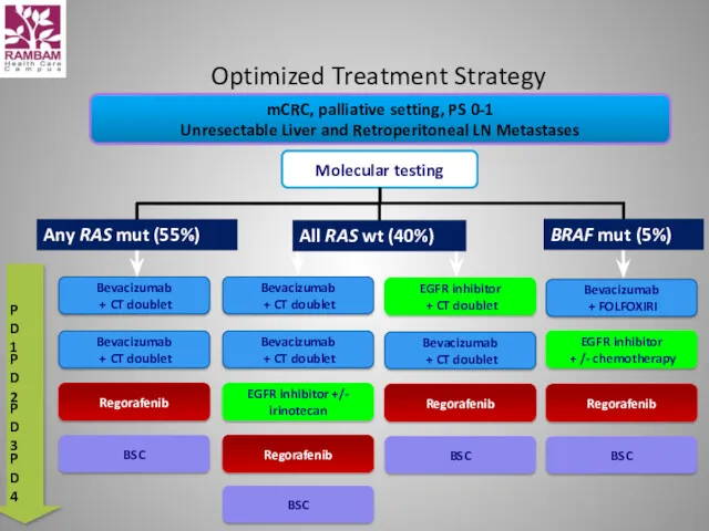 Optimized Treatment Strategy mCRC, palliative setting, PS 0-1 Unresectable Liver and Retroperitoneal LN Metastases Molecular testing