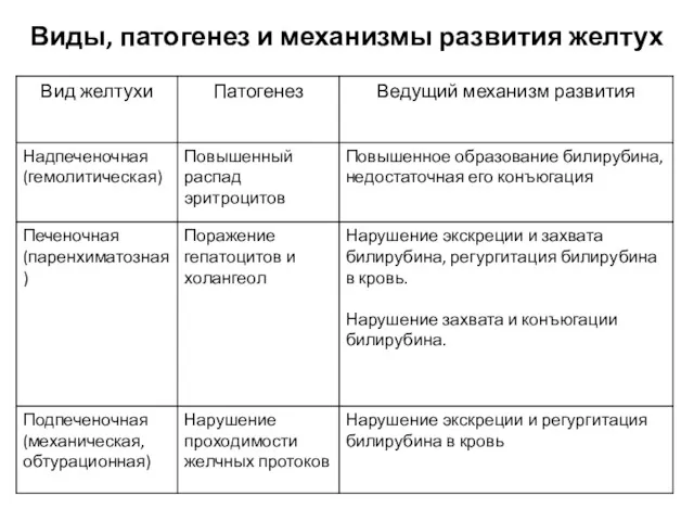 Виды, патогенез и механизмы развития желтух