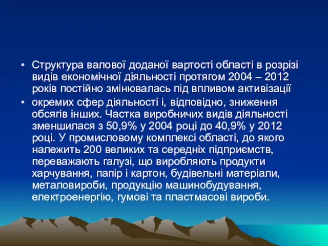 Структура валової доданої вартості області в розрізі видів економічної діяльності