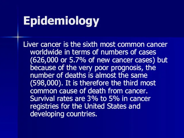 Epidemiology Liver cancer is the sixth most common cancer worldwide