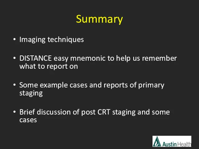 Summary Imaging techniques DISTANCE easy mnemonic to help us remember