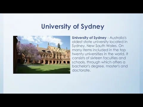 University of Sydney University of Sydney - Australia's oldest state