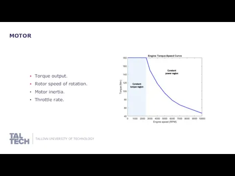 MOTOR Torque output. Rotor speed of rotation. Motor inertia. Throttle rate.