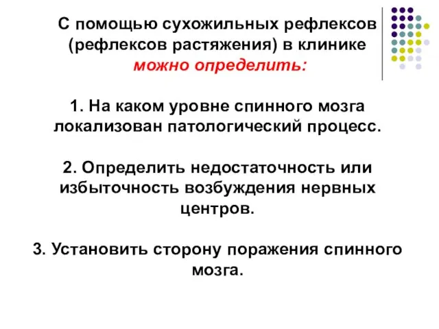 С помощью сухожильных рефлексов (рефлексов растяжения) в клинике можно определить: