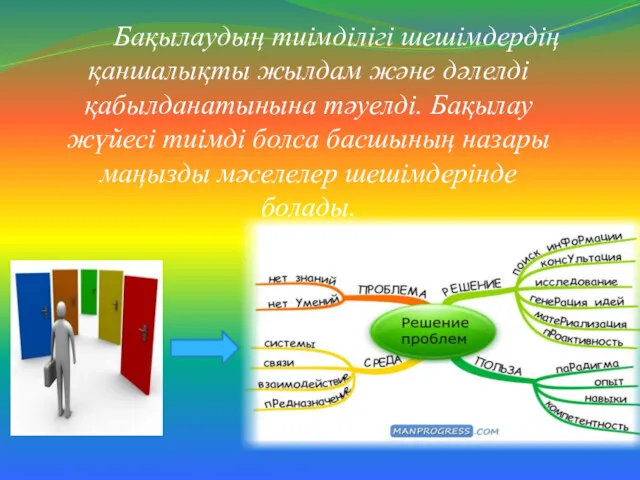 Бақылаудың тиімділігі шешімдердің қаншалықты жылдам және дәлелді қабылданатынына тәуелді. Бақылау