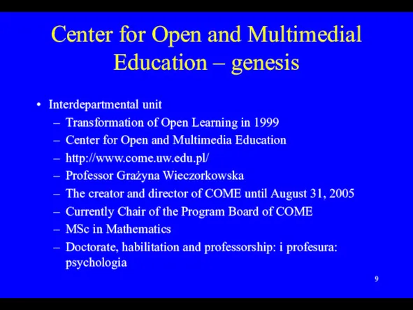 Center for Open and Multimedial Education – genesis Interdepartmental unit