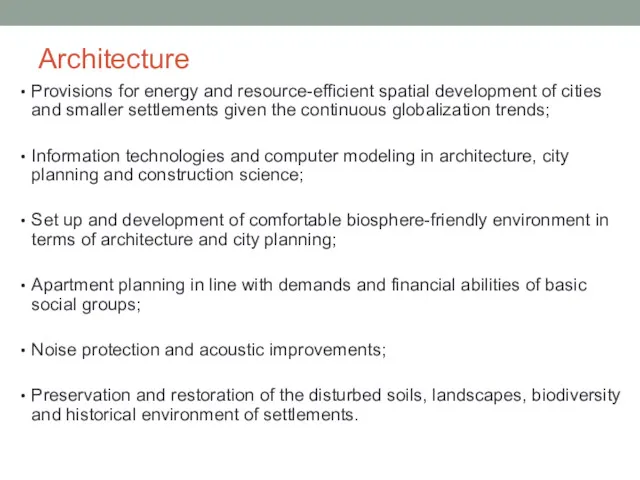 Architecture Provisions for energy and resource-efficient spatial development of cities and smaller settlements