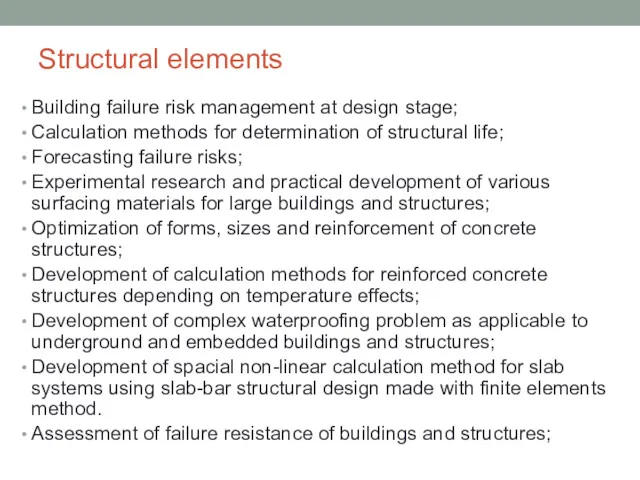 Structural elements Building failure risk management at design stage; Calculation methods for determination