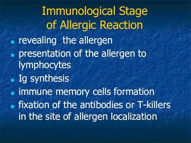 Immunological Stage of Allergic Reaction revealing the allergen presentation of