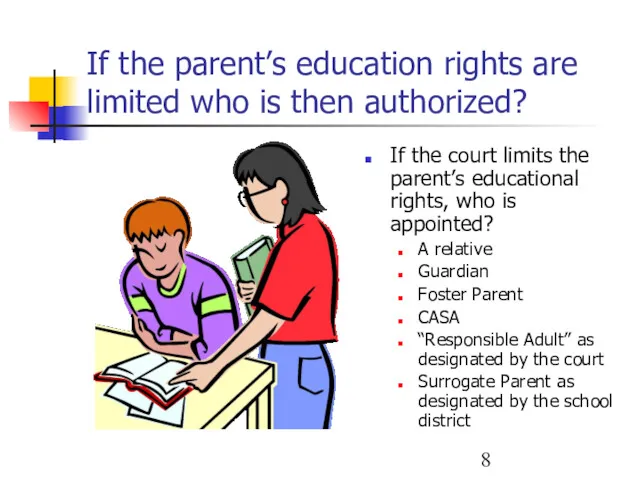 If the parent’s education rights are limited who is then