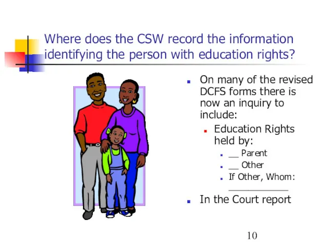 Where does the CSW record the information identifying the person with education rights?
