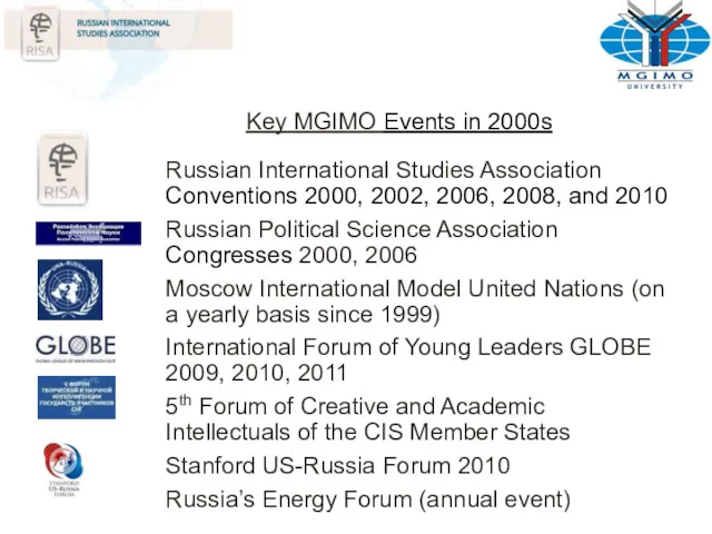 Key MGIMO Events in 2000s Russian International Studies Association Conventions