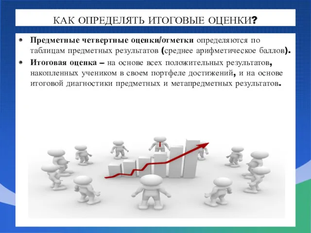 КАК ОПРЕДЕЛЯТЬ ИТОГОВЫЕ ОЦЕНКИ? Предметные четвертные оценки/отметки определяются по таблицам предметных результатов (среднее