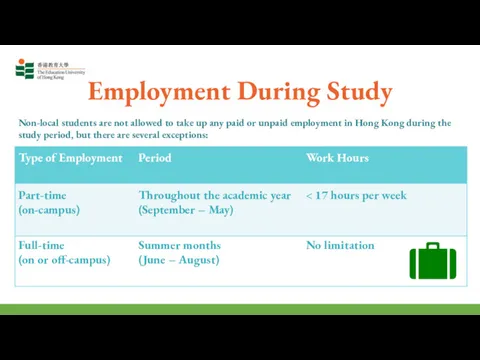 Non-local students are not allowed to take up any paid or unpaid employment