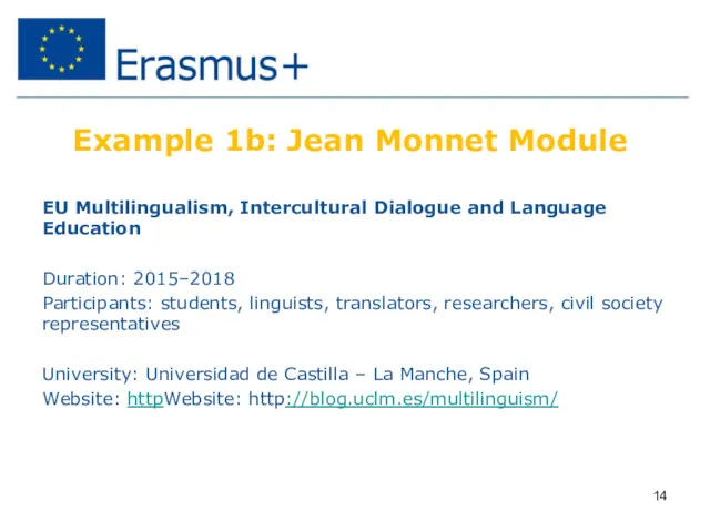 Example 1b: Jean Monnet Module EU Multilingualism, Intercultural Dialogue and