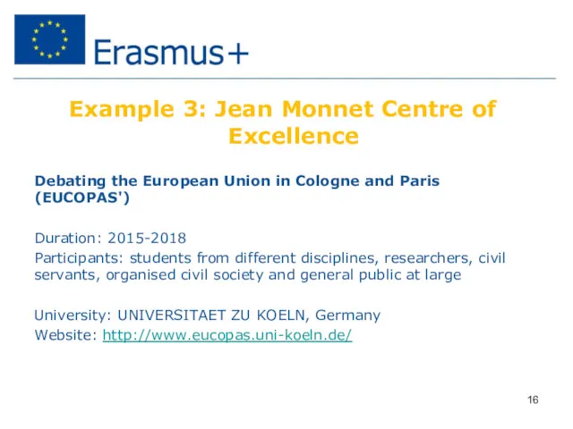 Example 3: Jean Monnet Centre of Excellence Debating the European