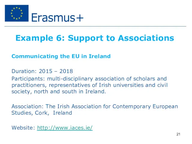 Example 6: Support to Associations Communicating the EU in Ireland