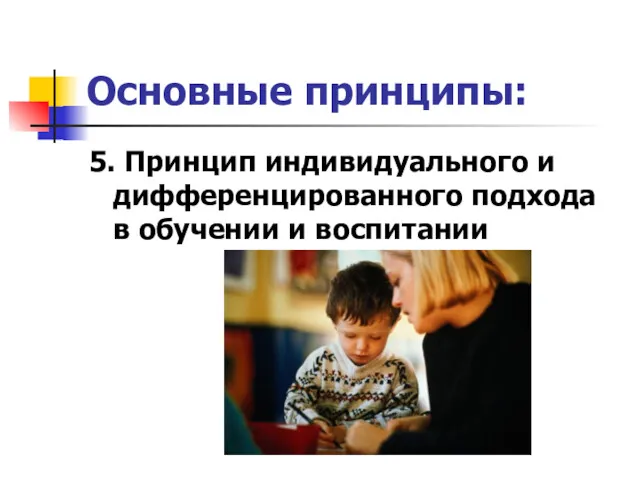 Основные принципы: 5. Принцип индивидуального и дифференцированного подхода в обучении и воспитании