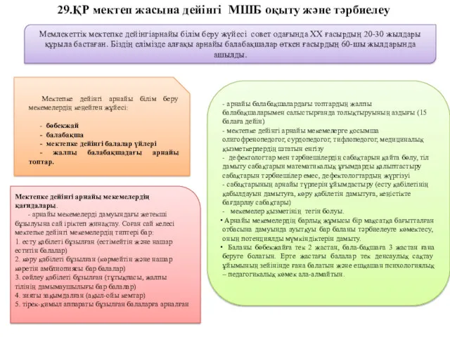 29.ҚР мектеп жасына дейінгі МШБ оқыту және тәрбиелеу Мемлекеттік мектепке