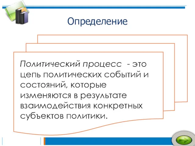 Определение Политический процесс - это цепь политических событий и состояний,