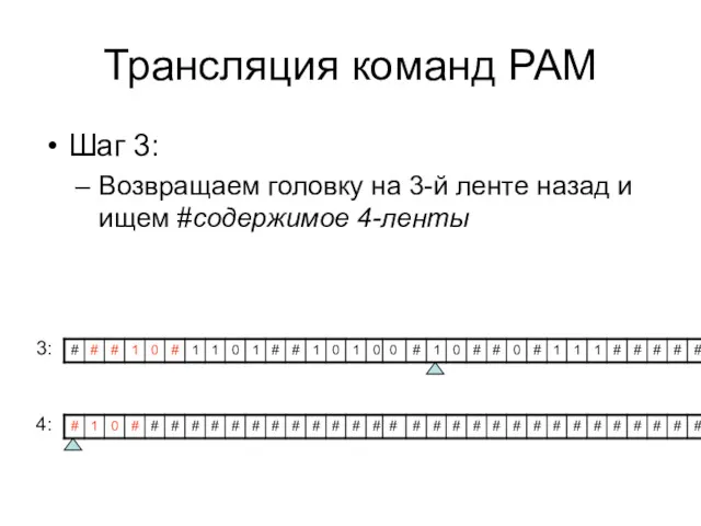 Трансляция команд РАМ Шаг 3: Возвращаем головку на 3-й ленте