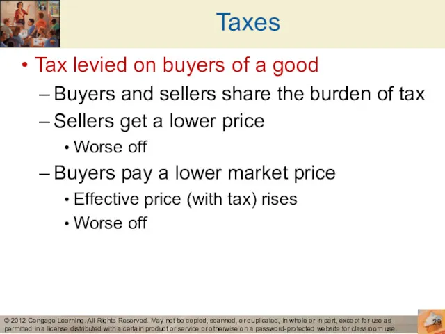 Taxes Tax levied on buyers of a good Buyers and