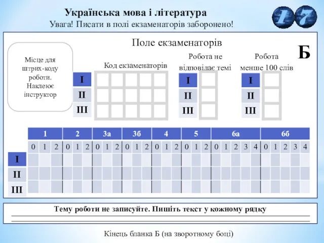 Українська мова і література Увага! Писати в полі екзаменаторів заборонено!