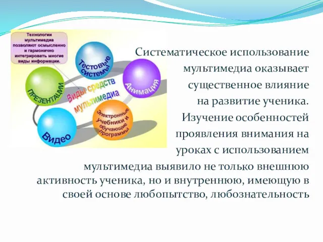 Систематическое использование мультимедиа оказывает существенное влияние на развитие ученика. Изучение