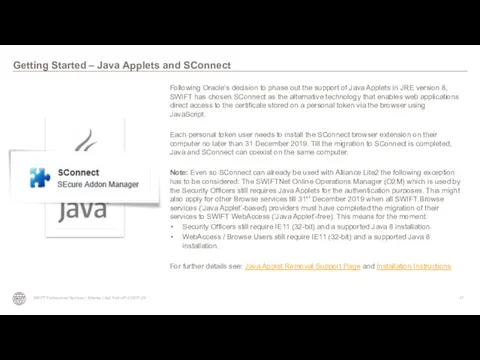 Getting Started – Java Applets and SConnect SWIFT Professional Services