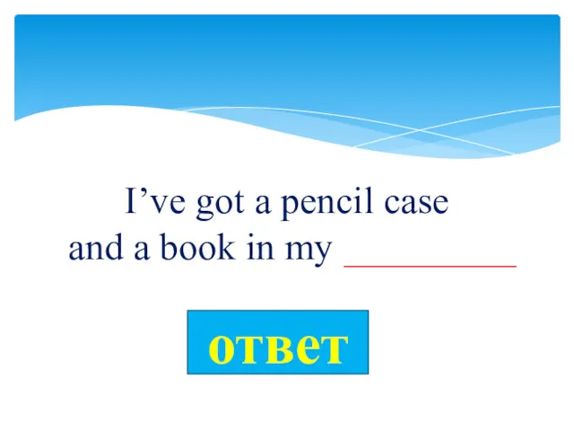 I’ve got a pencil case and a book in my _________
