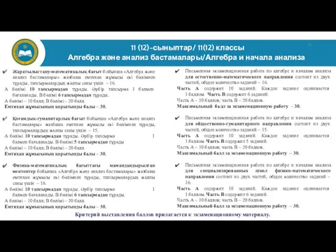 11 (12)-сыныптар/ 11(12) классы Алгебра және анализ бастамалары/Алгебра и начала