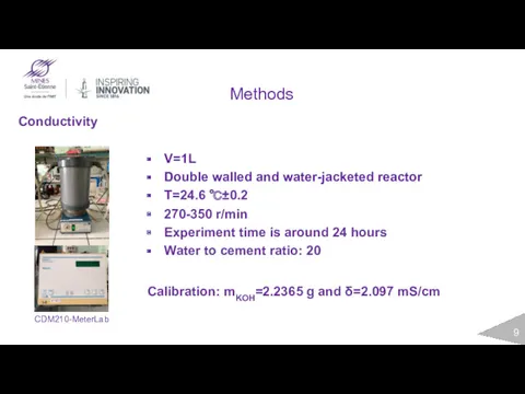 Methods Conductivity V=1L Double walled and water-jacketed reactor T=24.6 ℃±0.2