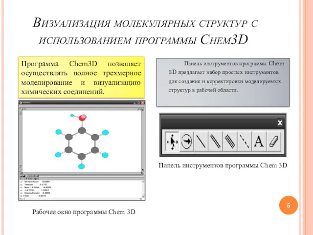 Визуализация молекулярных структур с использованием программы Chem3D Панель инструментов программы