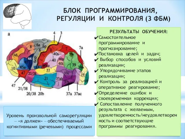 БЛОК ПРОГРАММИРОВАНИЯ, РЕГУЛЯЦИИ И КОНТРОЛЯ (3 ФБМ) РЕЗУЛЬТАТЫ ОБУЧЕНИЯ: Самостоятельное