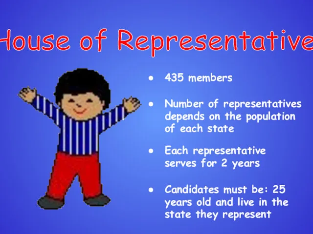 House of Representatives Number of representatives depends on the population