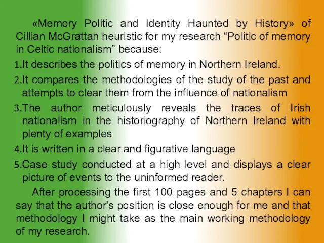 «Memory Politic and Identity Haunted by History» of Cillian McGrattan