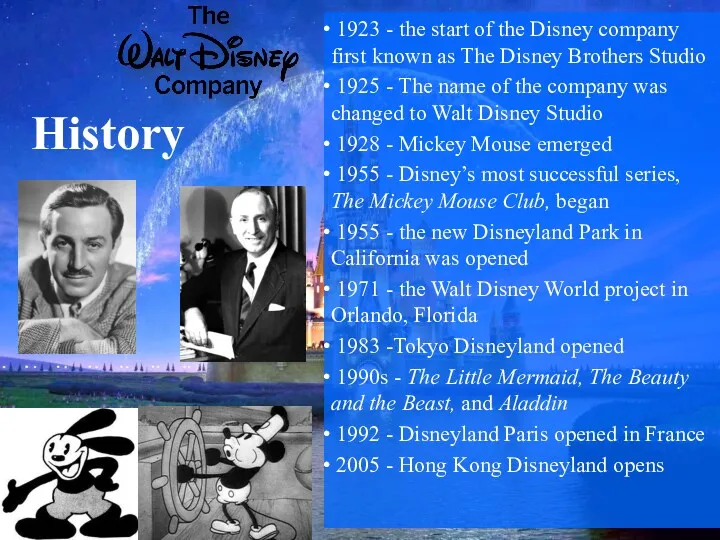 History 1923 - the start of the Disney company first