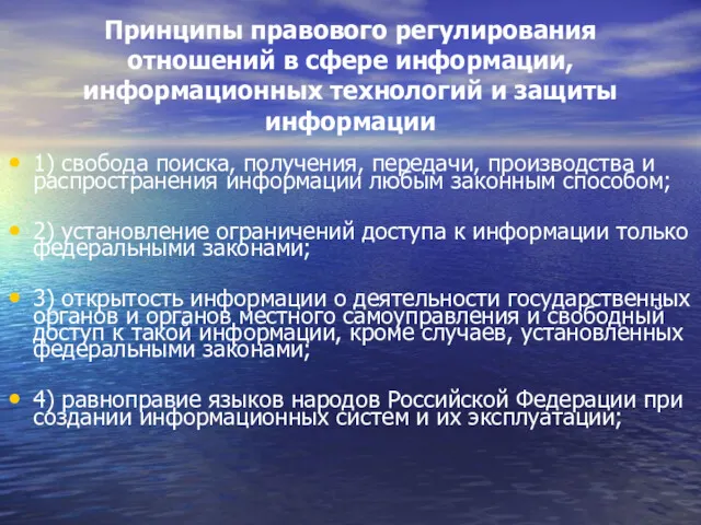 Принципы правового регулирования отношений в сфере информации, информационных технологий и