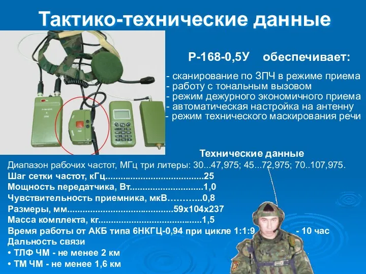 Тактико-технические данные Р-168-0,5У обеспечивает: Технические данные Диапазон рабочих частот, МГц