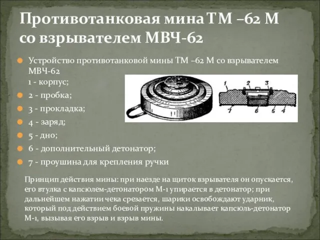 Устройство противотанковой мины ТМ –62 М со взрывателем МВЧ-62 1