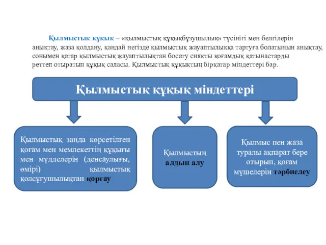 Қылмыстық құқық – «қылмыстық құқықбұзушылық» түсінігі мен белгілерін анықтау, жаза